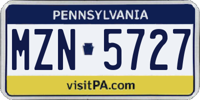 PA license plate MZN5727