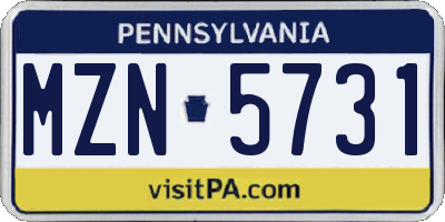 PA license plate MZN5731