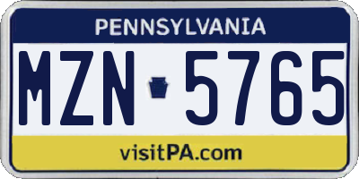 PA license plate MZN5765