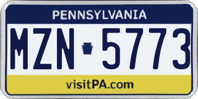 PA license plate MZN5773
