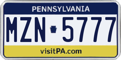 PA license plate MZN5777