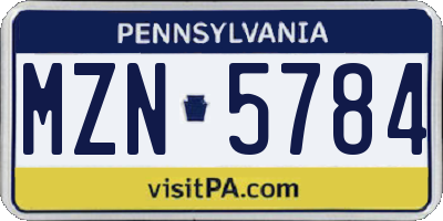 PA license plate MZN5784