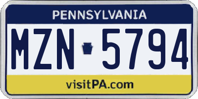 PA license plate MZN5794