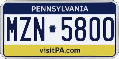 PA license plate MZN5800