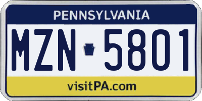 PA license plate MZN5801
