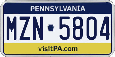 PA license plate MZN5804