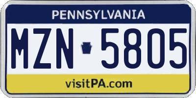 PA license plate MZN5805