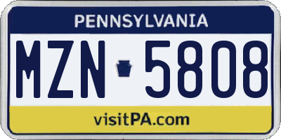 PA license plate MZN5808
