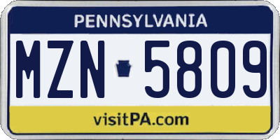PA license plate MZN5809