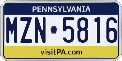 PA license plate MZN5816