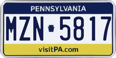 PA license plate MZN5817