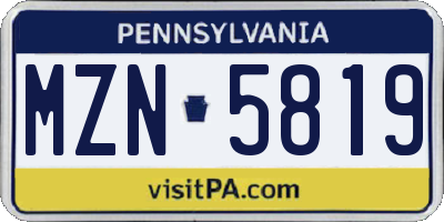 PA license plate MZN5819