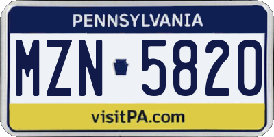 PA license plate MZN5820