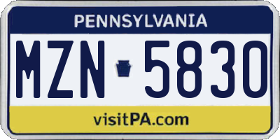 PA license plate MZN5830