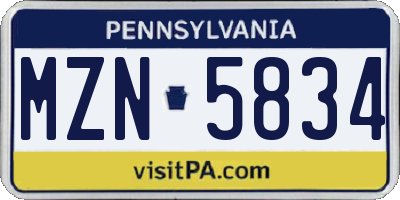 PA license plate MZN5834
