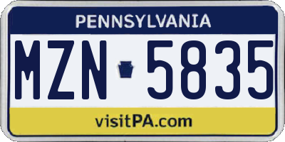 PA license plate MZN5835