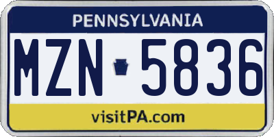 PA license plate MZN5836