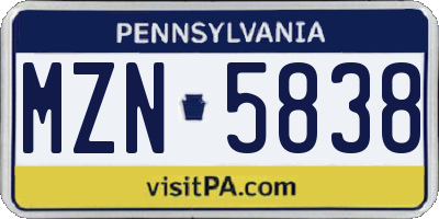 PA license plate MZN5838