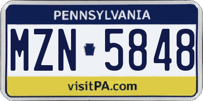 PA license plate MZN5848