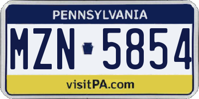 PA license plate MZN5854