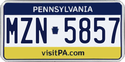 PA license plate MZN5857