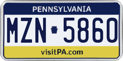 PA license plate MZN5860