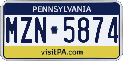 PA license plate MZN5874