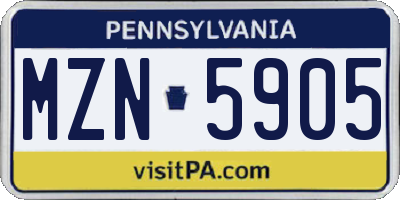 PA license plate MZN5905