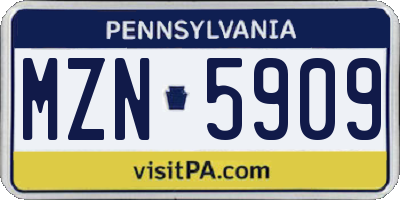 PA license plate MZN5909