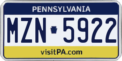 PA license plate MZN5922