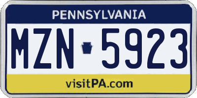 PA license plate MZN5923