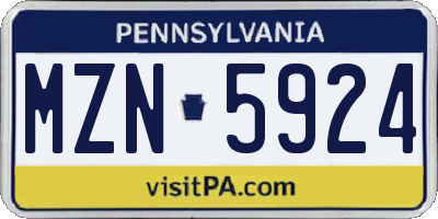 PA license plate MZN5924