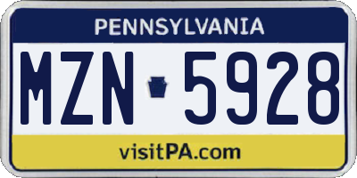 PA license plate MZN5928