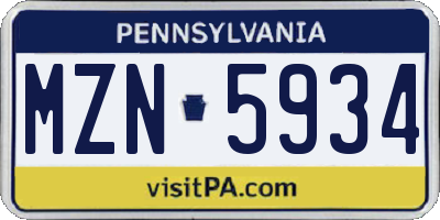 PA license plate MZN5934