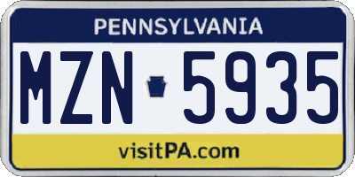 PA license plate MZN5935