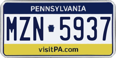 PA license plate MZN5937