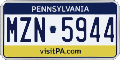 PA license plate MZN5944