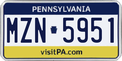 PA license plate MZN5951