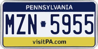 PA license plate MZN5955