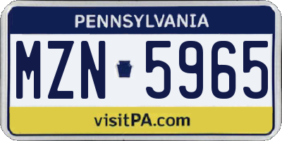 PA license plate MZN5965