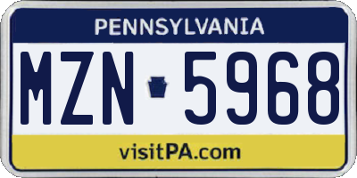 PA license plate MZN5968
