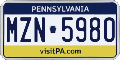 PA license plate MZN5980