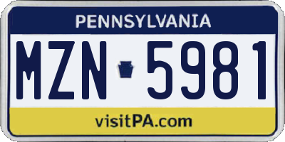PA license plate MZN5981