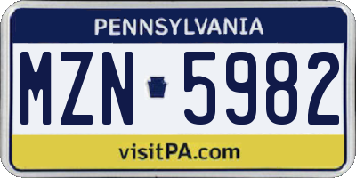 PA license plate MZN5982