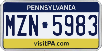 PA license plate MZN5983