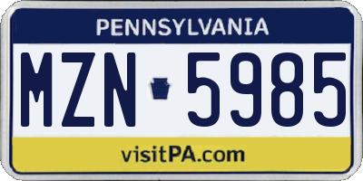 PA license plate MZN5985
