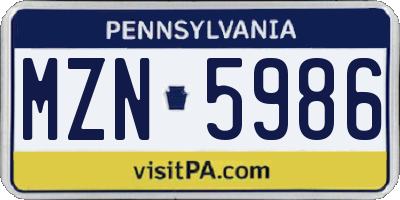 PA license plate MZN5986