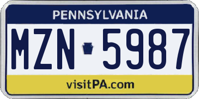 PA license plate MZN5987