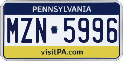 PA license plate MZN5996
