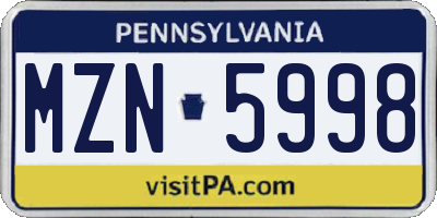 PA license plate MZN5998